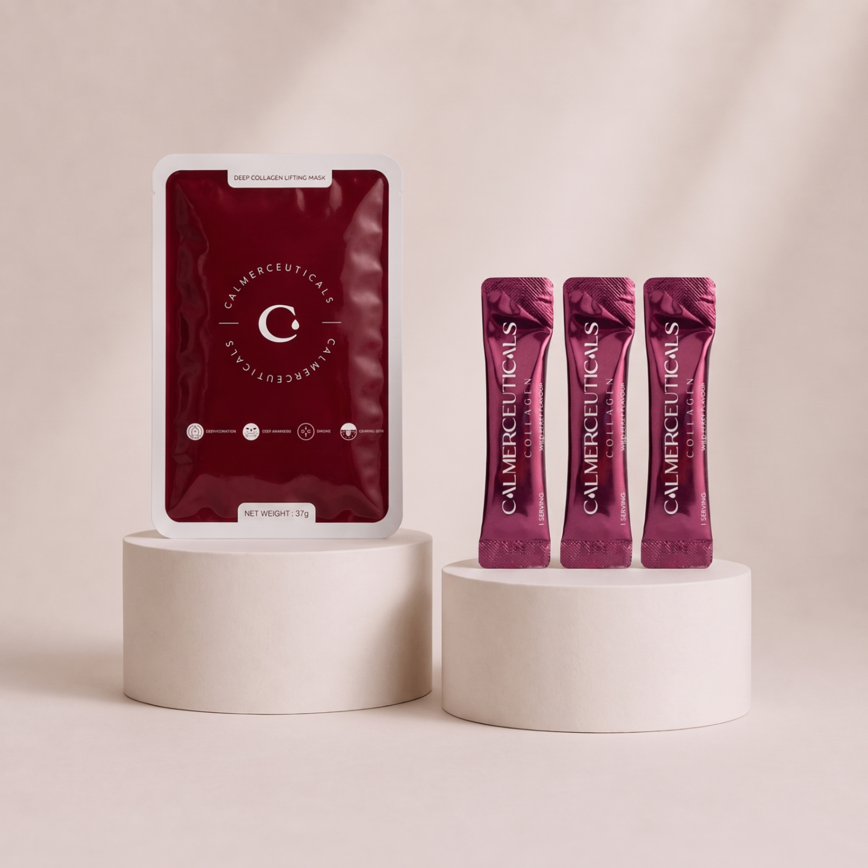 Calmerceuticals welcome kit — collagen lifting mask and bonus sachets